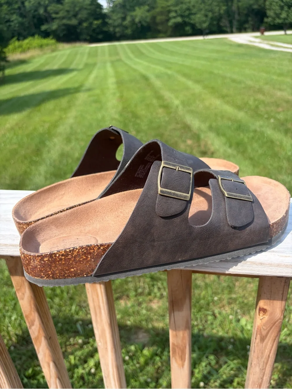 GEORGE MENS  STRAP SANDALS Cork Outsole Brown Sz 12 Beach Resortwear Vacation